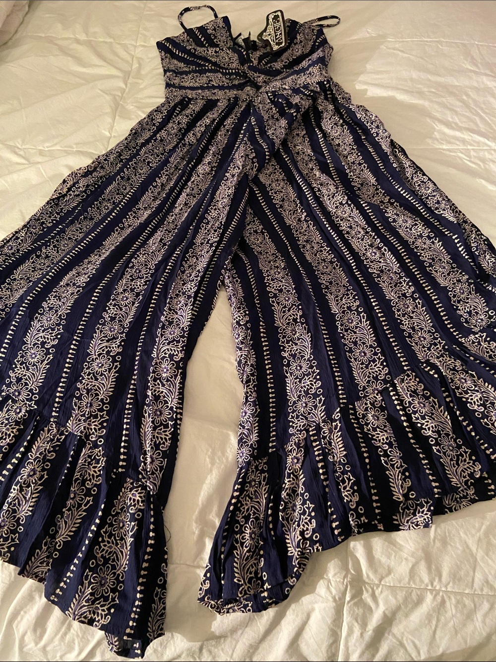 Angie Navy and Cream Floral Twist-Front Jumpsuit